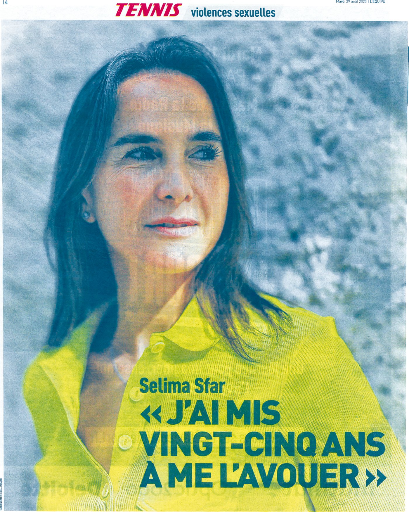 L’&Eacute;quipe page 14, 29 August 2023: Selima Sfar, « J’ai mis vingt-cinq ans &agrave; me l’avouer ».